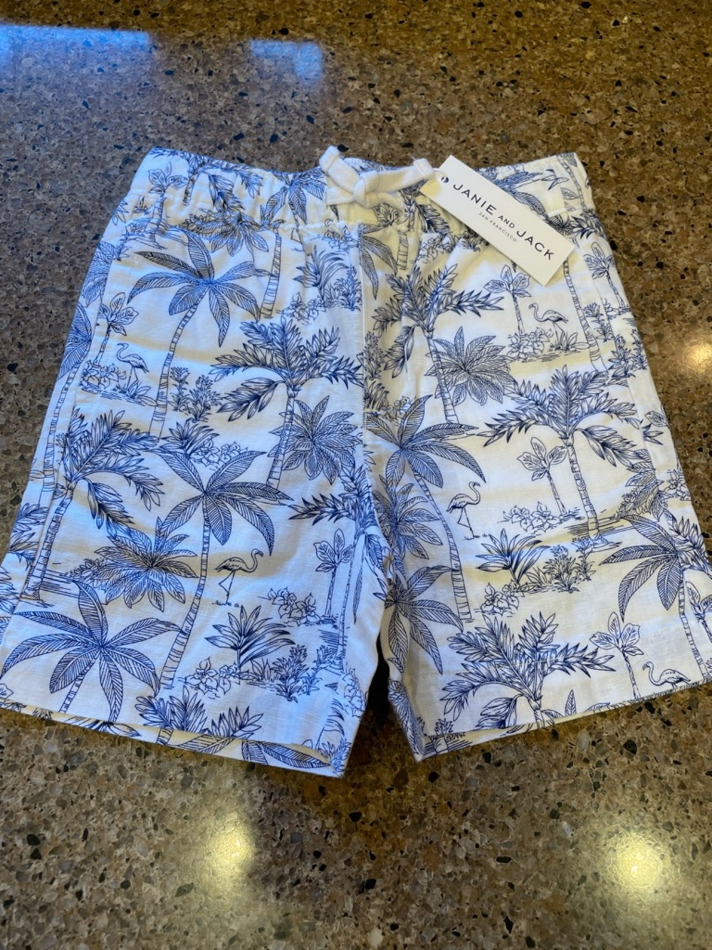 Janie and Jack White Shorts with Blue Tropical Flamingo print